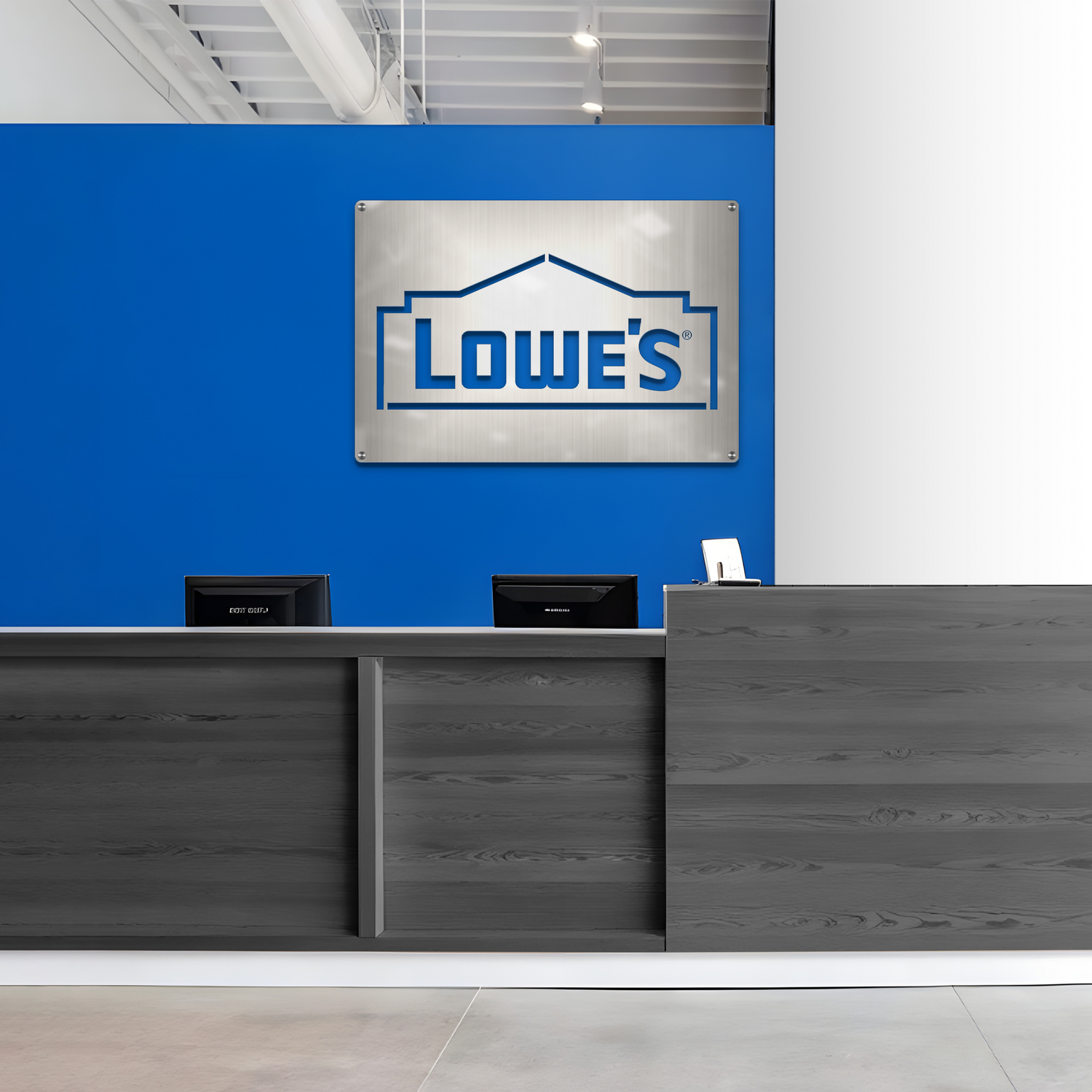 Durable brushed aluminum business logo sign crafted for professional branding indoors or outdoors.