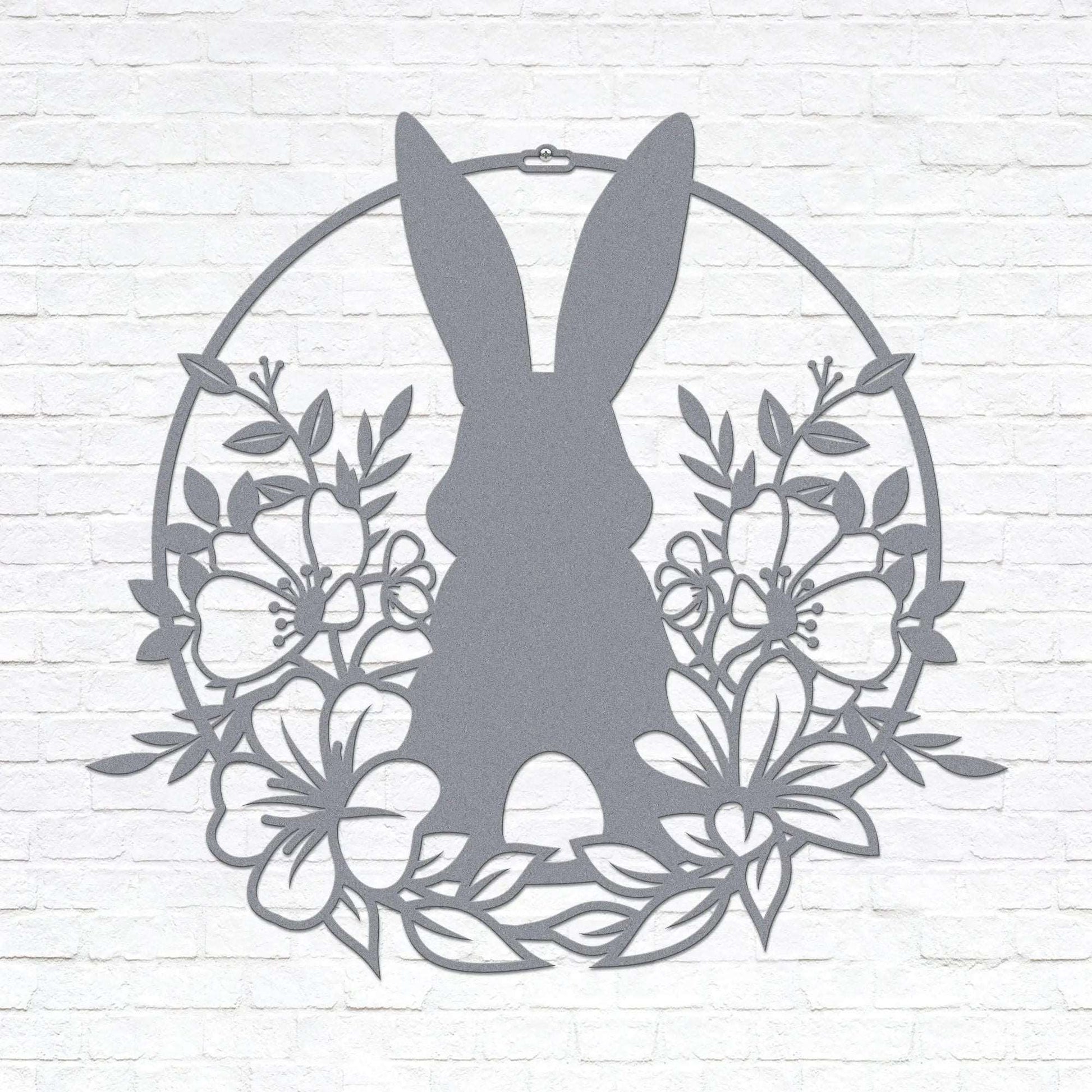 Easter Bunny in Flowers Door Wreath - Customizable Metal Door Decor - Personalized Welcome Sign - Durable, Rust - Resistant, Perfect for Home, Porch, and Garden – Unique Seasonal Gift - HouseSensationsArt
