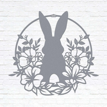 Easter Bunny in Flowers Door Wreath - Customizable Metal Door Decor - Personalized Welcome Sign - Durable, Rust - Resistant, Perfect for Home, Porch, and Garden – Unique Seasonal Gift - HouseSensationsArt
