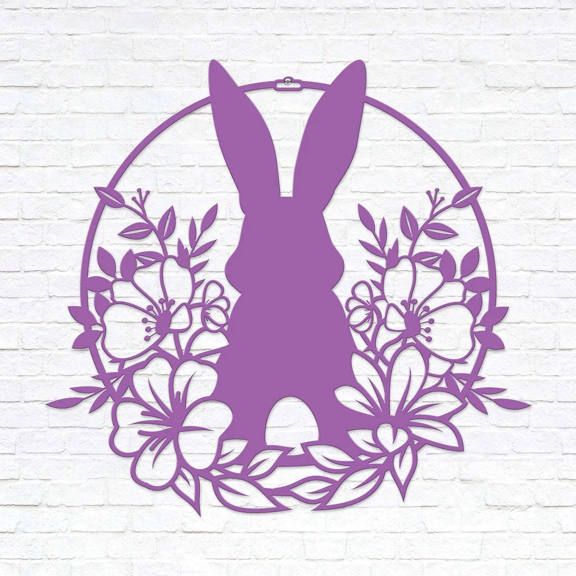 Easter Bunny in Flowers Door Wreath - Customizable Metal Door Decor - Personalized Welcome Sign - Durable, Rust - Resistant, Perfect for Home, Porch, and Garden – Unique Seasonal Gift - HouseSensationsArt