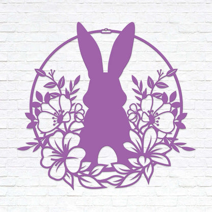 Easter Bunny in Flowers Door Wreath - Customizable Metal Door Decor - Personalized Welcome Sign - Durable, Rust - Resistant, Perfect for Home, Porch, and Garden – Unique Seasonal Gift - HouseSensationsArt