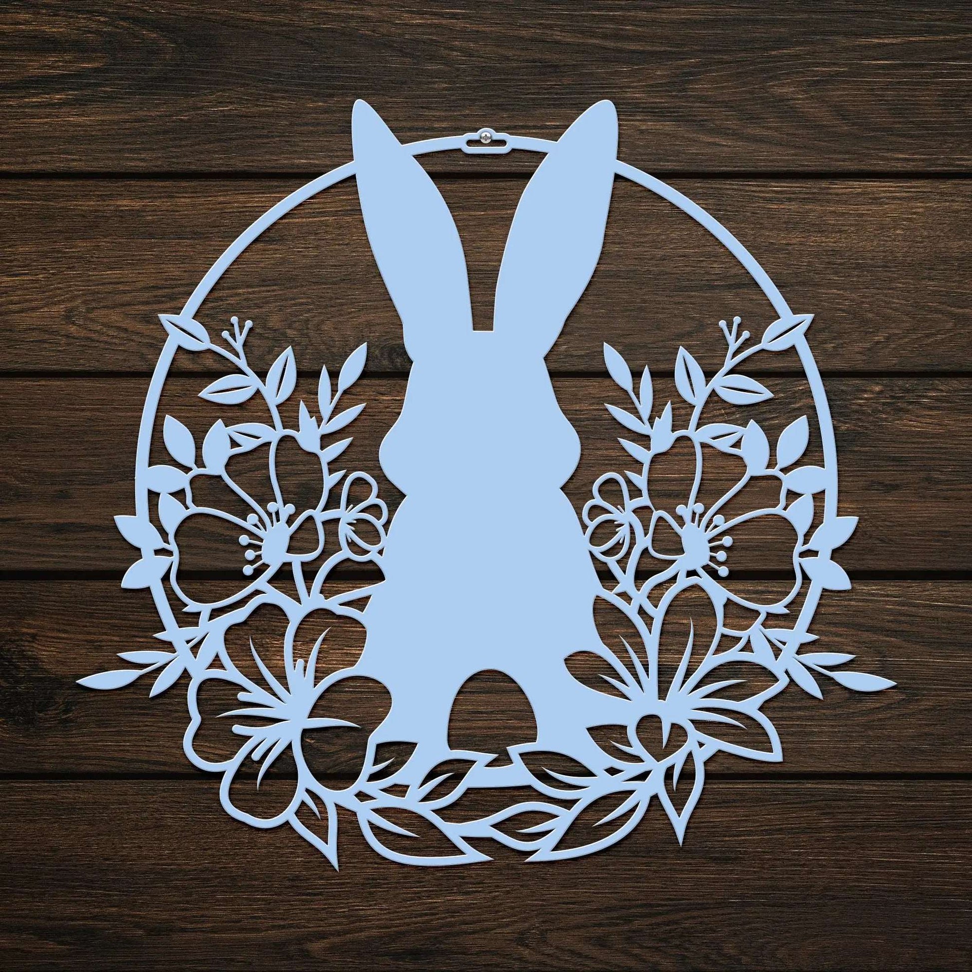 Easter Bunny in Flowers Door Wreath - Customizable Metal Door Decor - Personalized Welcome Sign - Durable, Rust - Resistant, Perfect for Home, Porch, and Garden – Unique Seasonal Gift - HouseSensationsArt