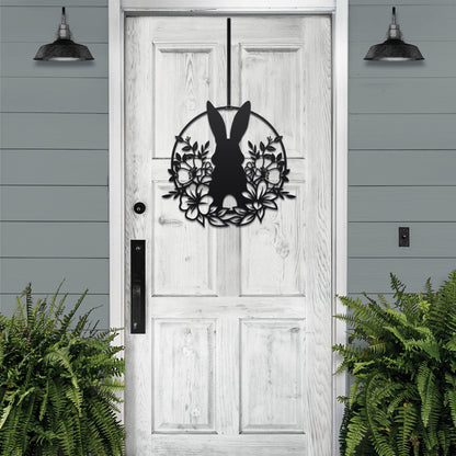 Easter Bunny in Flowers Door Wreath - Customizable Metal Door Decor - Personalized Welcome Sign - Durable, Rust - Resistant, Perfect for Home, Porch, and Garden – Unique Seasonal Gift - HouseSensationsArt