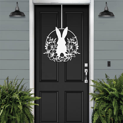 Easter Bunny in Flowers Door Wreath - Customizable Metal Door Decor - Personalized Welcome Sign - Durable, Rust - Resistant, Perfect for Home, Porch, and Garden – Unique Seasonal Gift - HouseSensationsArt