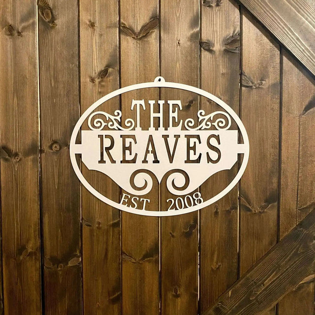 Elegant family name and date sign – personalized monogram metal wall art for home decor or anniversary gift