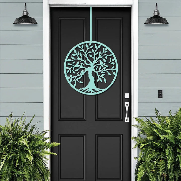 Green Tree of Life decorative metal front door wreath