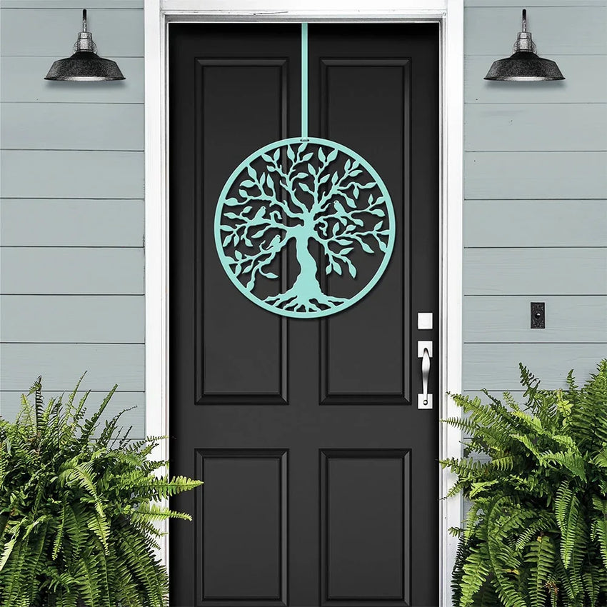 Green Tree of Life decorative metal front door wreath