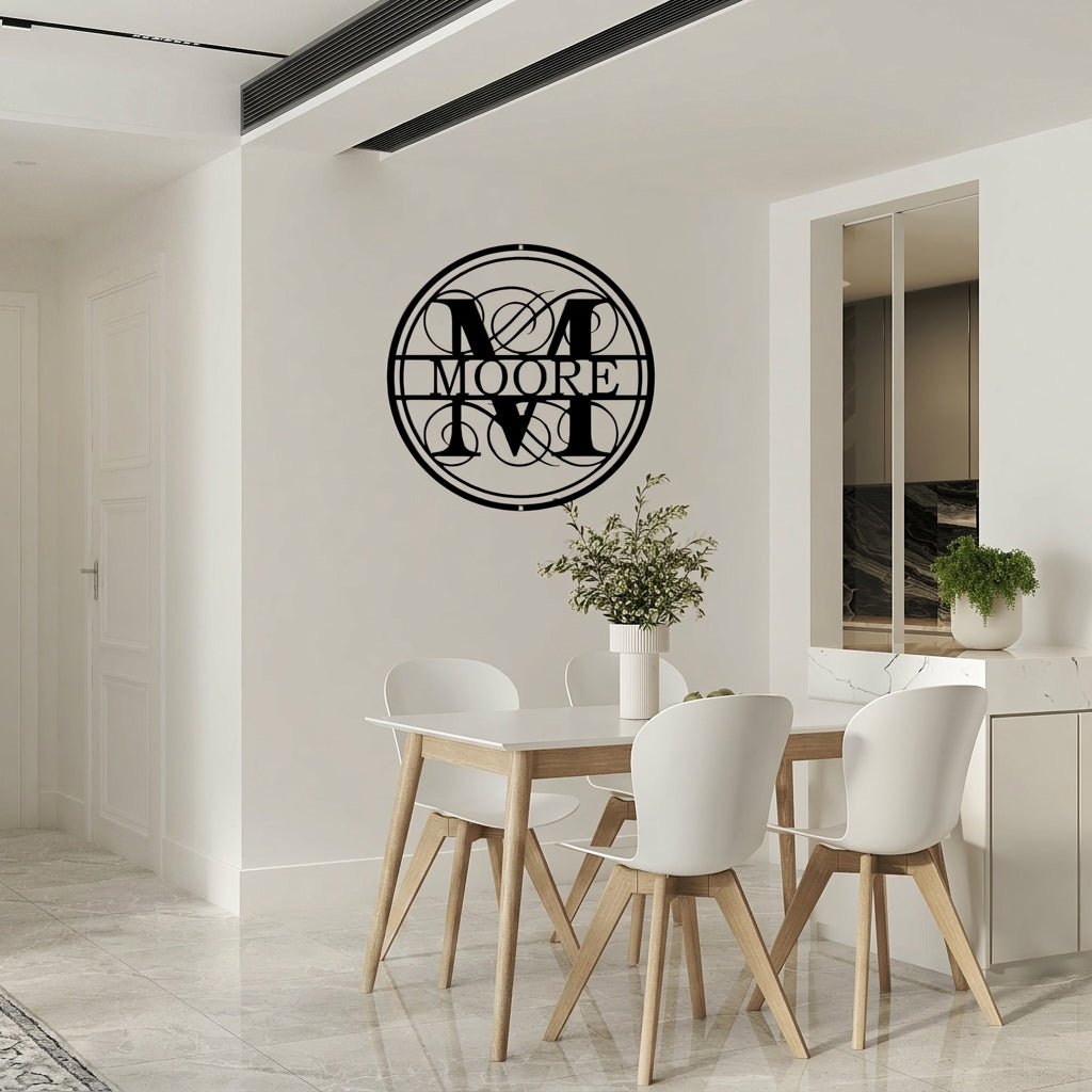 Elegant metal monogram wall sign, decorative dining room centerpiece, powder coated indoor wall art with HSA branding