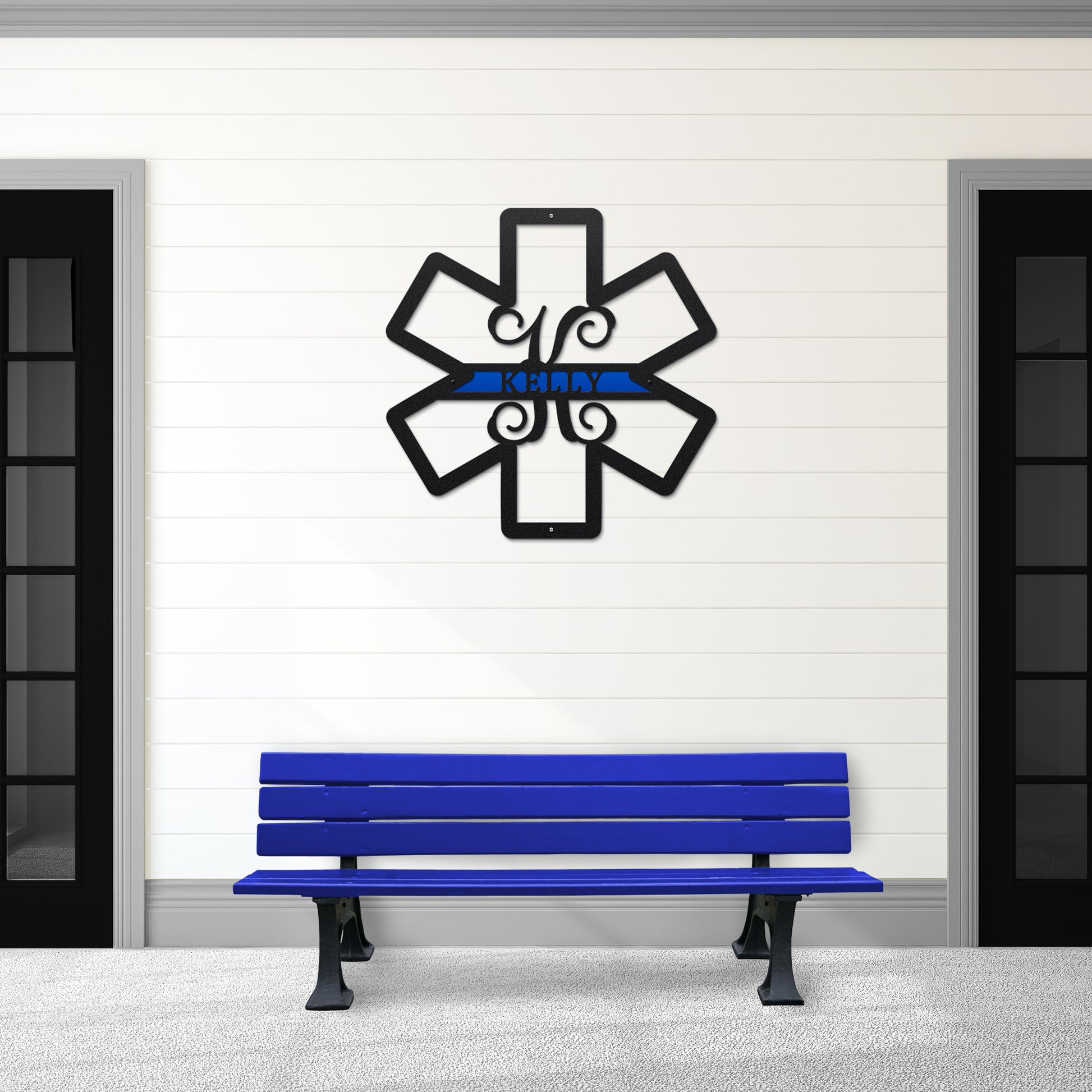 Metal address sign for EMT – personalized Star of Life design for home or station
