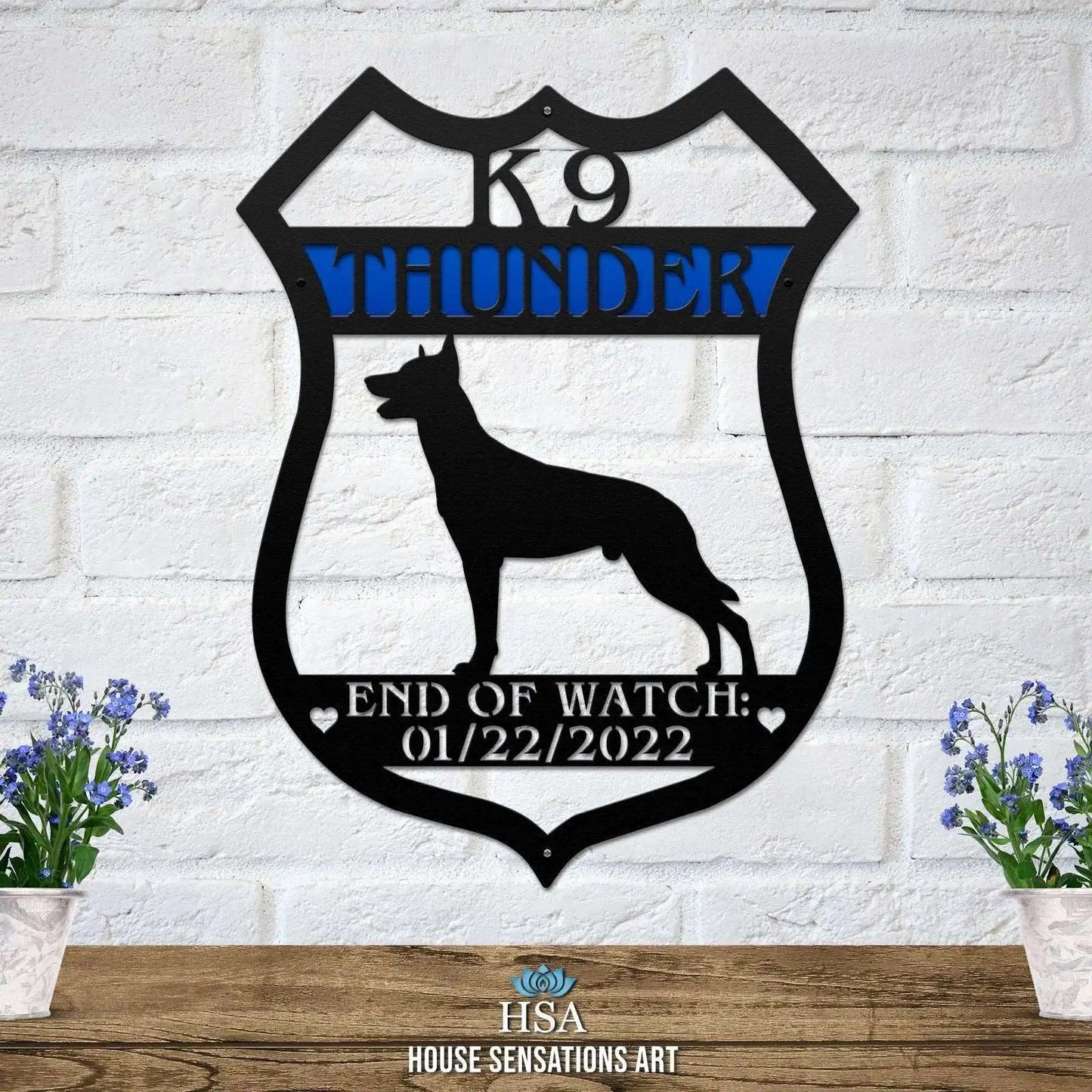 Custom 12" Belgian Malinois Personalized K9 Police Badge Sign Americana Sign House Sensations Art   