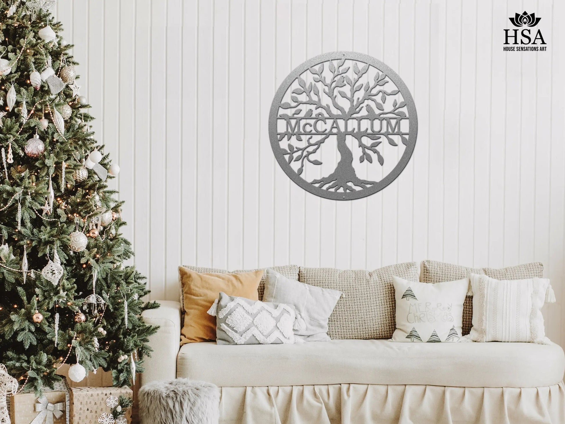 Family name tree of life sign – custom metal art for home decor, ideal for anniversaries, weddings, or new homeowners
