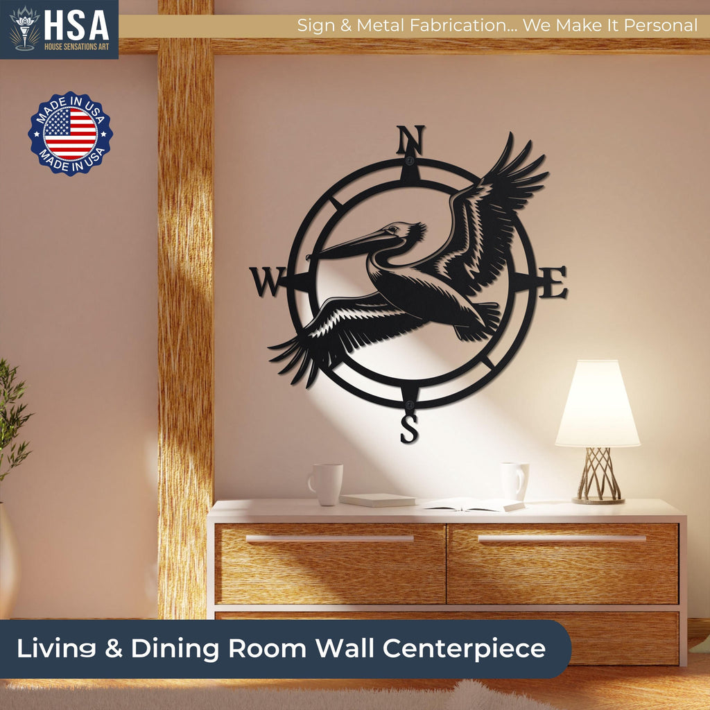 Blue Heron Compass Metal Wall Art Coastal Beach House Outdoor Decor