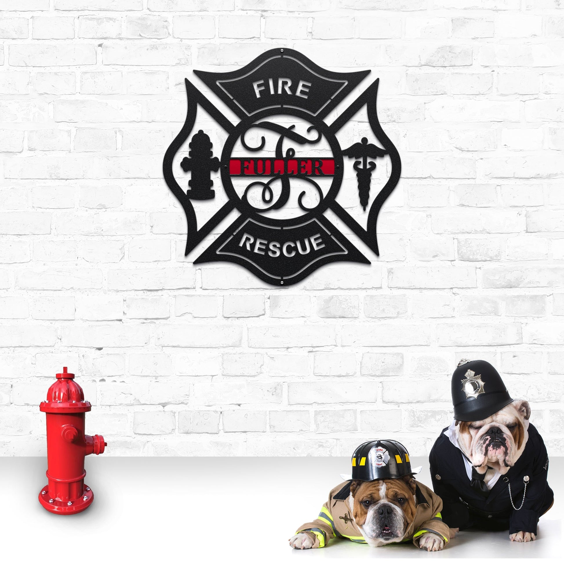 Personalized firefighter Maltese cross address sign – custom laser cut metal plaque with house number.