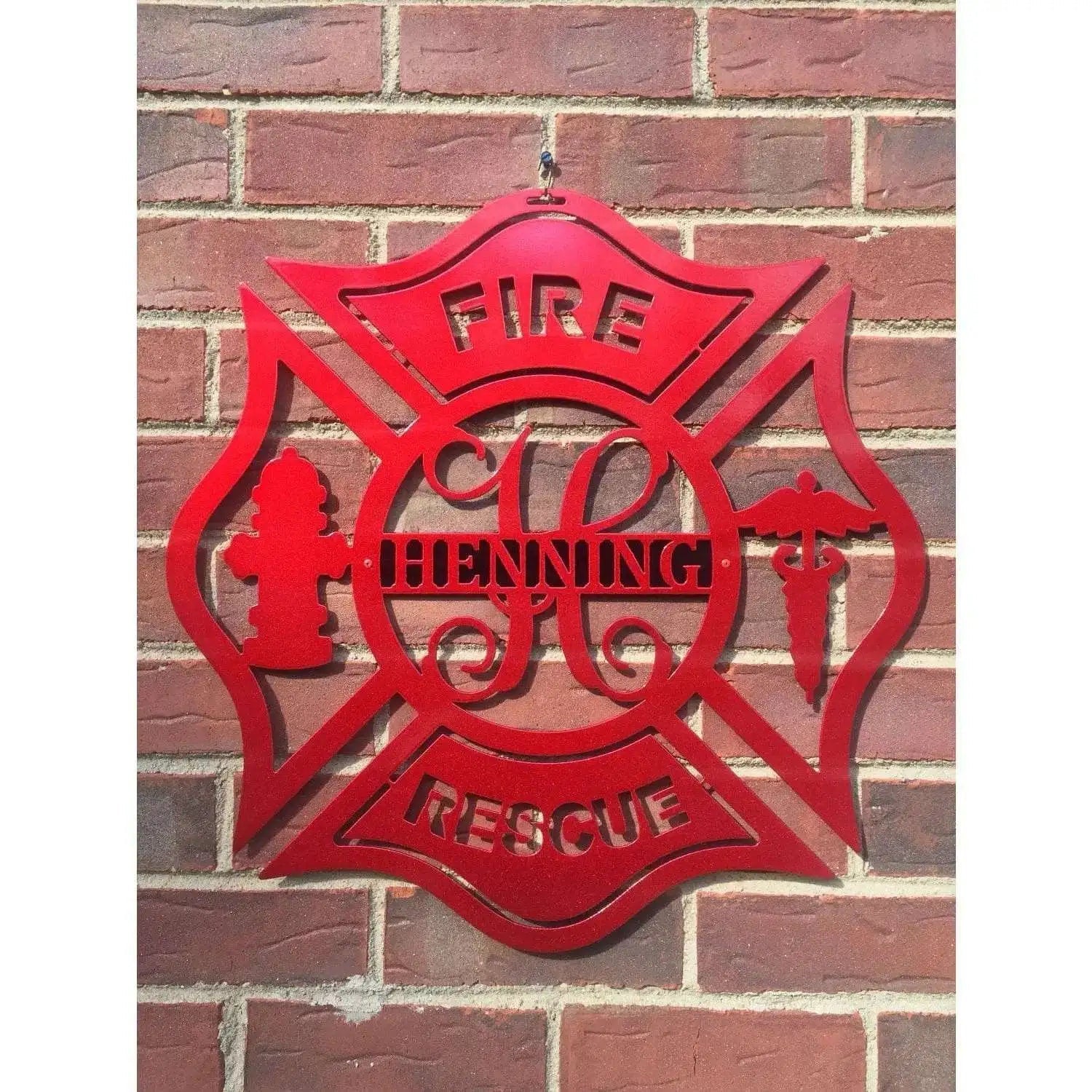 Firefighter-themed address sign – custom laser cut metal design for home or station.