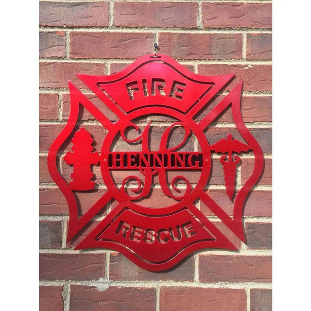 Firefighter-themed address sign – custom laser cut metal design for home or station.