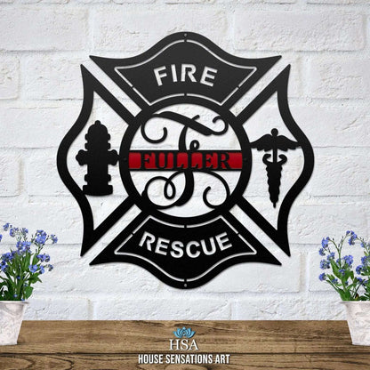 Firefighter Wall Art - Elegant Maltese Cross Metal Sign - HouseSensationsArt