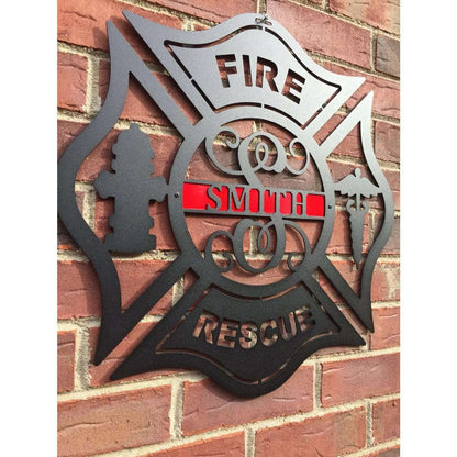 Firefighter Wall Art - Elegant Maltese Cross Metal Sign - HouseSensationsArt