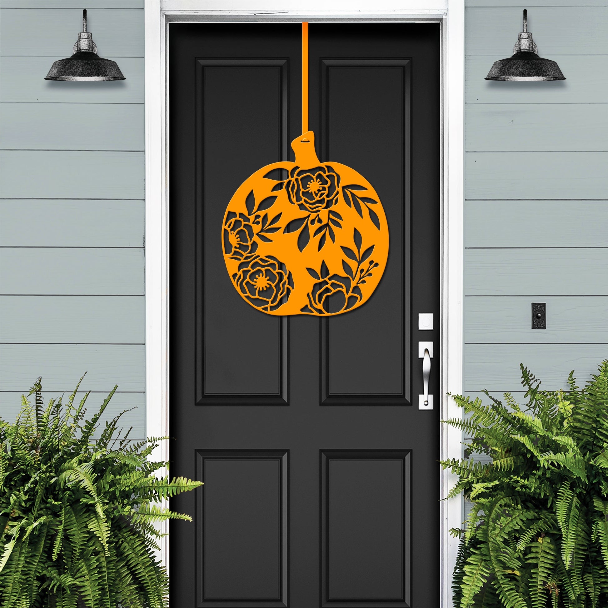 Floral Pumpkin Fall Front Door Wreath - Customizable Metal Door Decor - Personalized Welcome Sign - Durable, Rust - Resistant, Perfect for Home, Porch, and Garden – Unique Seasonal Gift - HouseSensationsArt