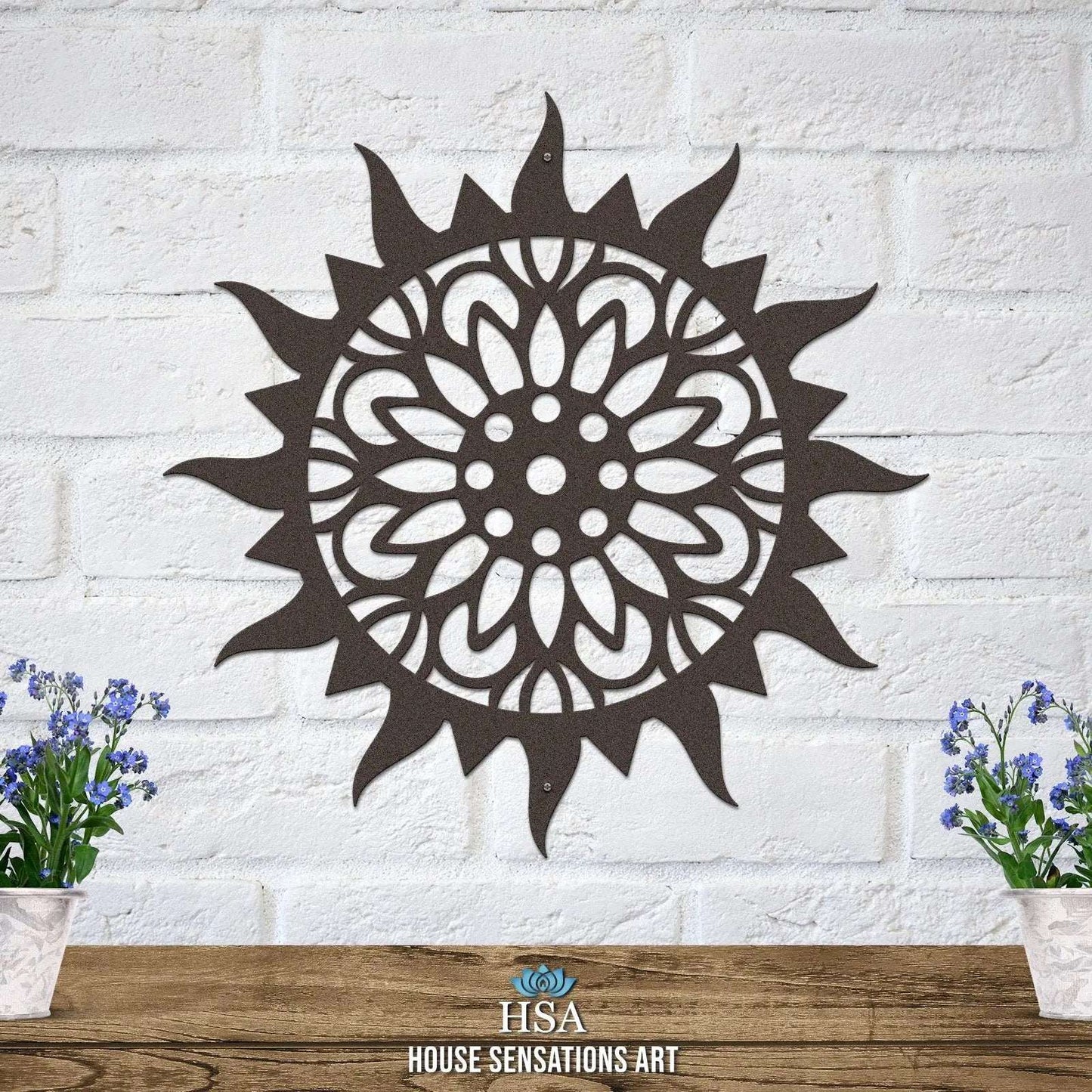 Floral Sunburst Metal Wall Art – Custom Metal Décor Sign – Weather - Resistant Outdoor Signs for Home Décor & Housewarming Gift - HouseSensationsArt