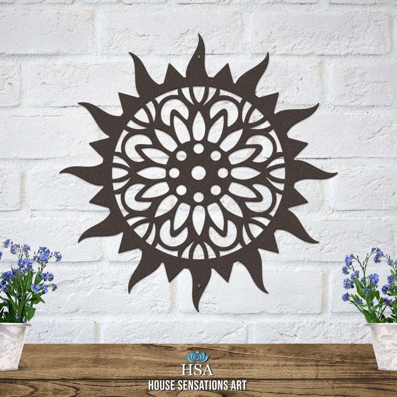 Floral Sunburst Metal Wall Art – Custom Metal Décor Sign – Weather - Resistant Outdoor Signs for Home Décor & Housewarming Gift - HouseSensationsArt