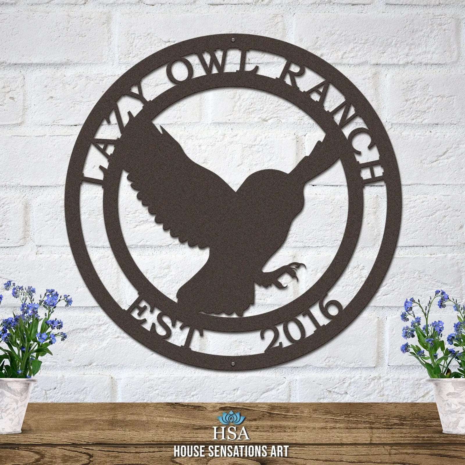 Flying Owl Metal Personalized Sign - Custom Metal House Number Plaque - Perfect for Outdoor Decor in Gardens, Yards, or Farms - Ideal Housewarming Gift for Animal Lovers - HouseSensationsArt