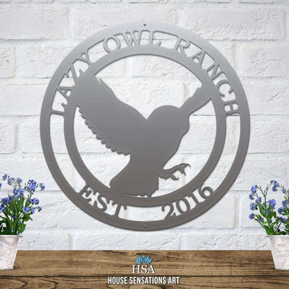 Flying Owl Metal Personalized Sign - Custom Metal House Number Plaque - Perfect for Outdoor Decor in Gardens, Yards, or Farms - Ideal Housewarming Gift for Animal Lovers - HouseSensationsArt