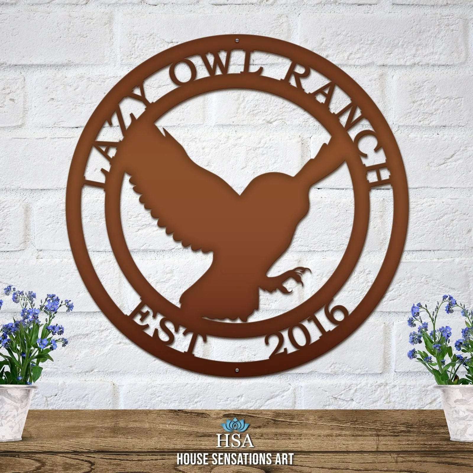 Flying Owl Metal Personalized Sign - Custom Metal House Number Plaque - Perfect for Outdoor Decor in Gardens, Yards, or Farms - Ideal Housewarming Gift for Animal Lovers - HouseSensationsArt