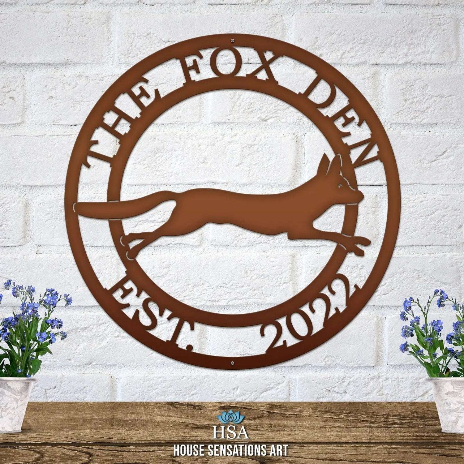 Fox Metal Custom Ranch Sign – Custom Metal House Numbers & Animal Name Sign – Weather - Resistant Outdoor Address Signs for Housewarming Gift - HouseSensationsArt