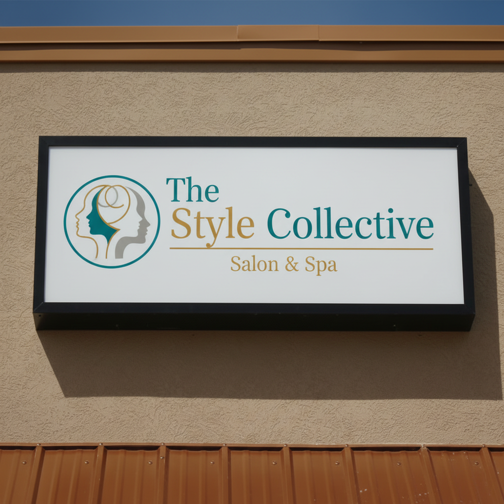 Cabinet Sign for "The Style Collective Salon & Spa" on a building exterior