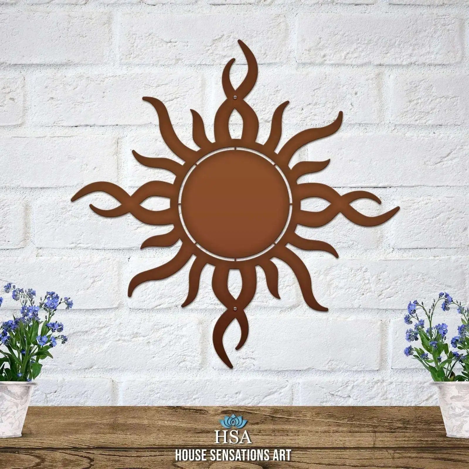 Garden modern sun metal wall art – custom street number plaque for front door decor and weather-resistant outdoor address sign