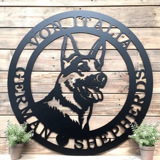 German Shepherd Established Sign – Custom Metal House Numbers & Animal Name Sign – Weather - Resistant Outdoor Address Signs for Housewarming Gift - HouseSensationsArt