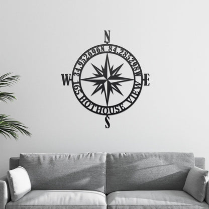 GPS Coordinates Sign – Custom Compass Metal Wall Art Decor - HouseSensationsArt