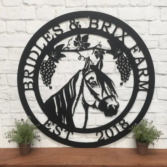 Grapevine Horse Ranch Sign - Custom Metal House Number Plaque - Perfect for Outdoor Decor in Gardens, Yards, or Farms - Ideal Housewarming Gift for Animal Lovers - HouseSensationsArt