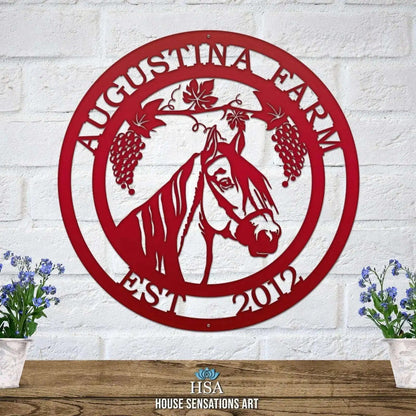 Grapevine Horse Ranch Sign - Custom Metal House Number Plaque - Perfect for Outdoor Decor in Gardens, Yards, or Farms - Ideal Housewarming Gift for Animal Lovers - HouseSensationsArt