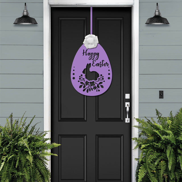 Happy Easter Egg Door Wreath – Personalized Metal Welcome Sign - HouseSensationsArt