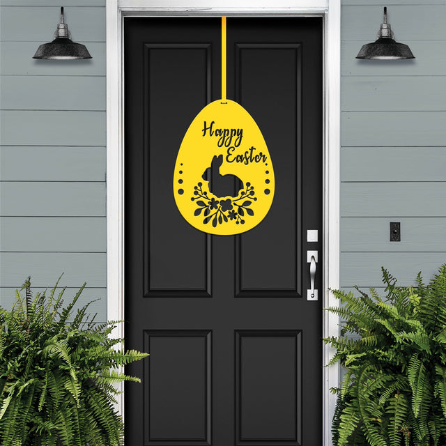 Happy Easter Egg Door Wreath – Personalized Metal Welcome Sign - HouseSensationsArt
