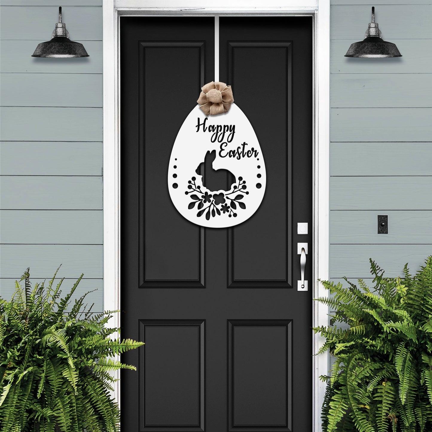 Happy Easter Egg Door Wreath – Personalized Metal Welcome Sign - HouseSensationsArt