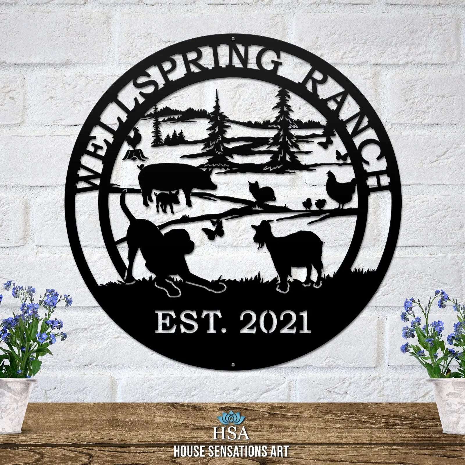 Hobby Farm Animals Metal Ranch Sign - Custom Metal House Number Plaque - Perfect for Outdoor Decor in Gardens, Yards, or Farms - Ideal Housewarming Gift for Animal Lovers - HouseSensationsArt