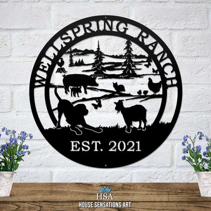 Hobby Farm Animals Metal Ranch Sign - Custom Metal House Number Plaque - Perfect for Outdoor Decor in Gardens, Yards, or Farms - Ideal Housewarming Gift for Animal Lovers - HouseSensationsArt