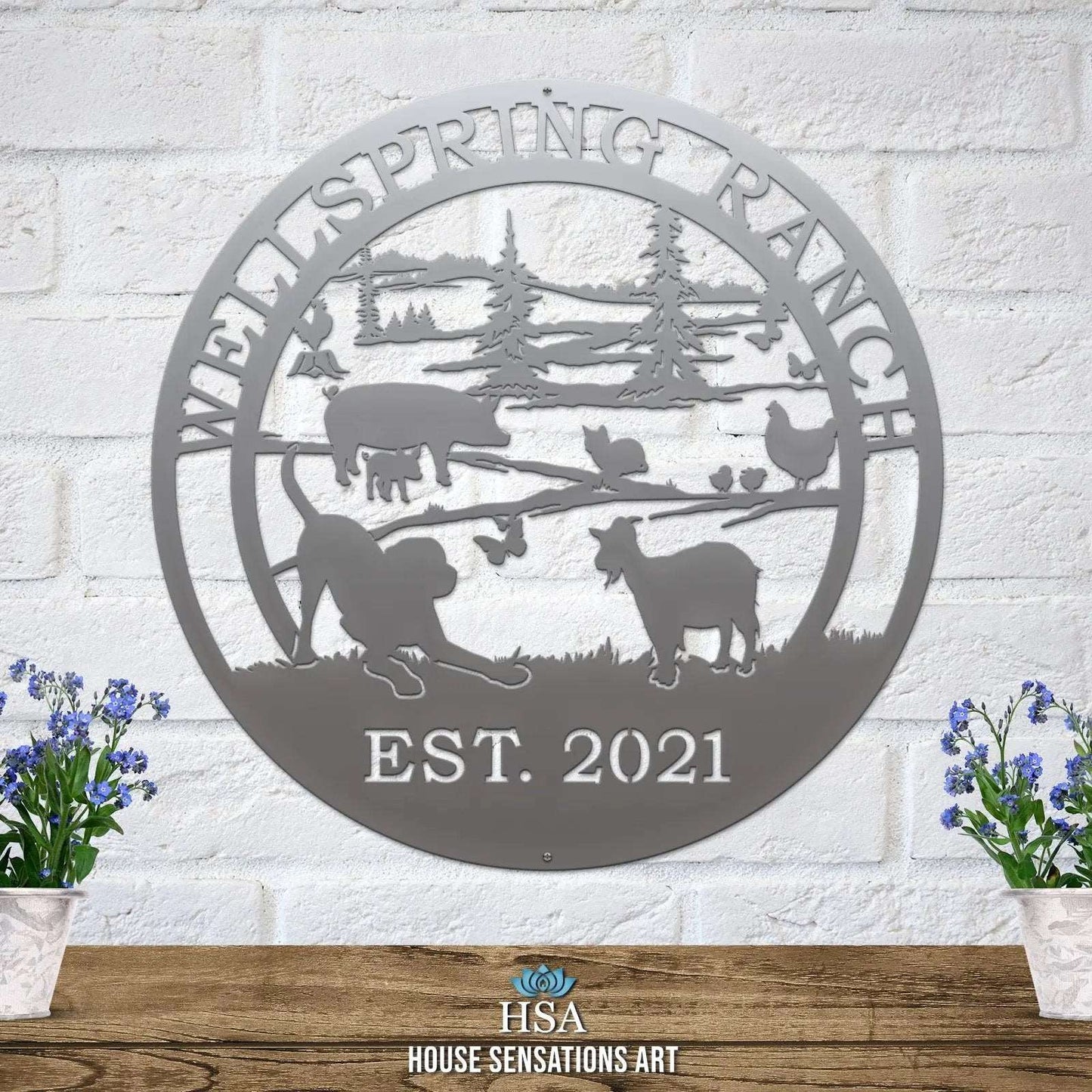 Hobby Farm Animals Metal Ranch Sign - Custom Metal House Number Plaque - Perfect for Outdoor Decor in Gardens, Yards, or Farms - Ideal Housewarming Gift for Animal Lovers - HouseSensationsArt