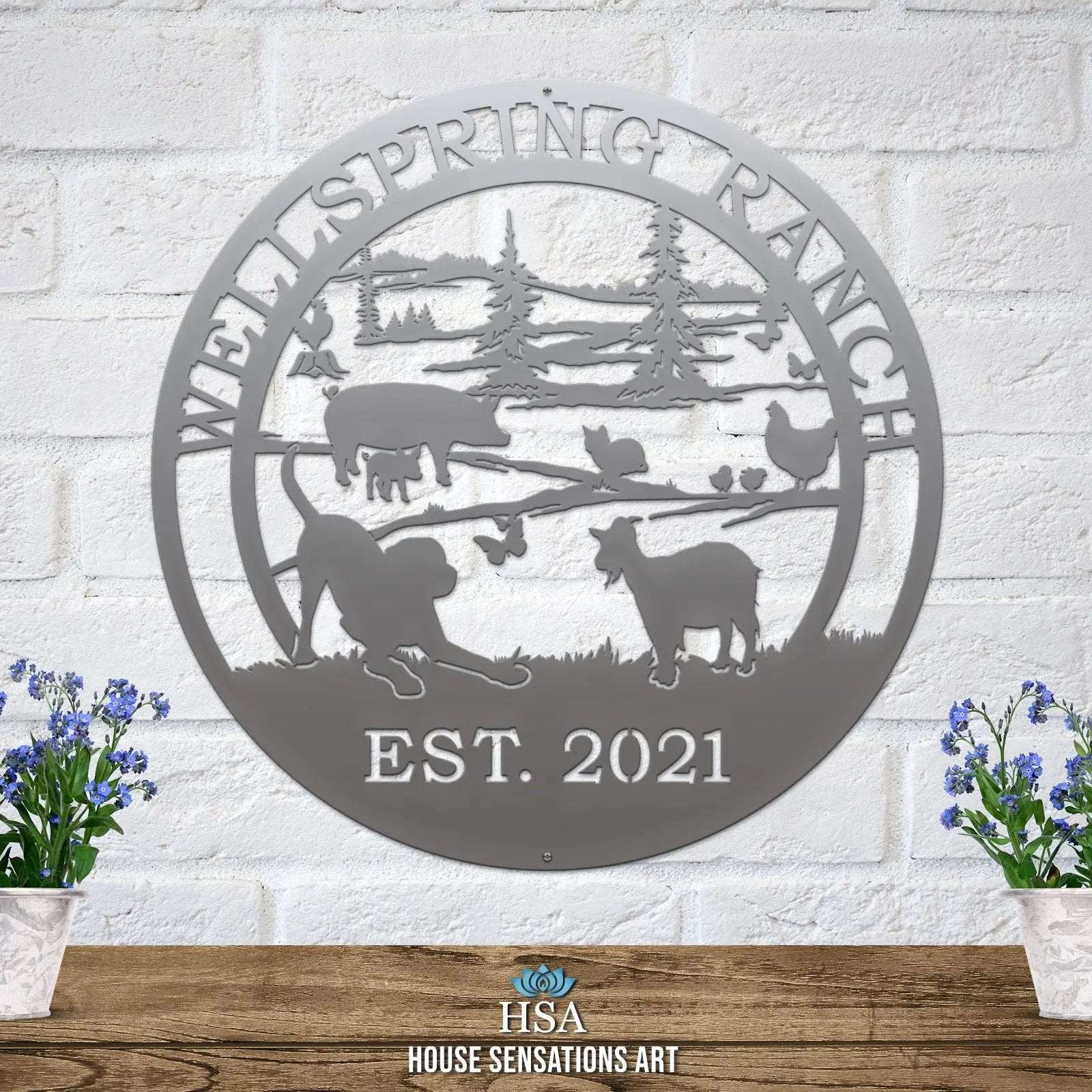 Hobby Farm Animals Metal Ranch Sign - Custom Metal House Number Plaque - Perfect for Outdoor Decor in Gardens, Yards, or Farms - Ideal Housewarming Gift for Animal Lovers - HouseSensationsArt