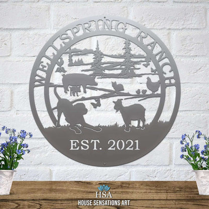 Hobby Farm Animals Metal Ranch Sign - Custom Metal House Number Plaque - Perfect for Outdoor Decor in Gardens, Yards, or Farms - Ideal Housewarming Gift for Animal Lovers - HouseSensationsArt