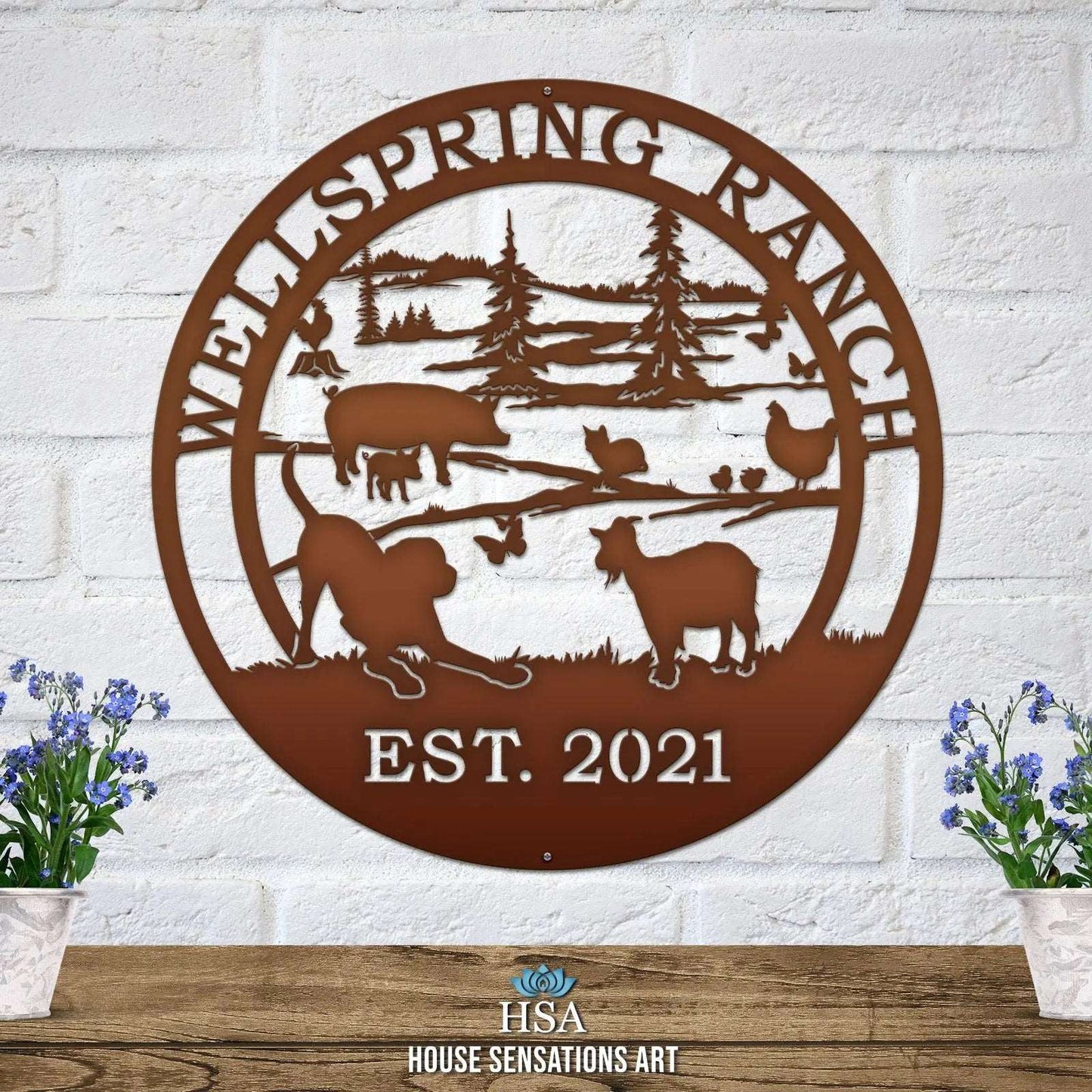 Hobby Farm Animals Metal Ranch Sign - Custom Metal House Number Plaque - Perfect for Outdoor Decor in Gardens, Yards, or Farms - Ideal Housewarming Gift for Animal Lovers - HouseSensationsArt