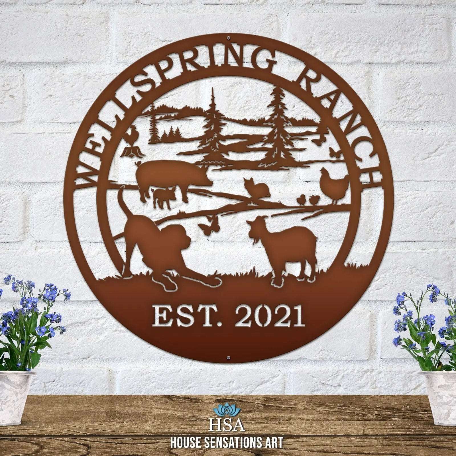 Hobby Farm Animals Metal Ranch Sign - Custom Metal House Number Plaque - Perfect for Outdoor Decor in Gardens, Yards, or Farms - Ideal Housewarming Gift for Animal Lovers - HouseSensationsArt