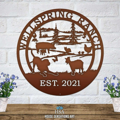 Hobby Farm Animals Metal Ranch Sign - Custom Metal House Number Plaque - Perfect for Outdoor Decor in Gardens, Yards, or Farms - Ideal Housewarming Gift for Animal Lovers - HouseSensationsArt