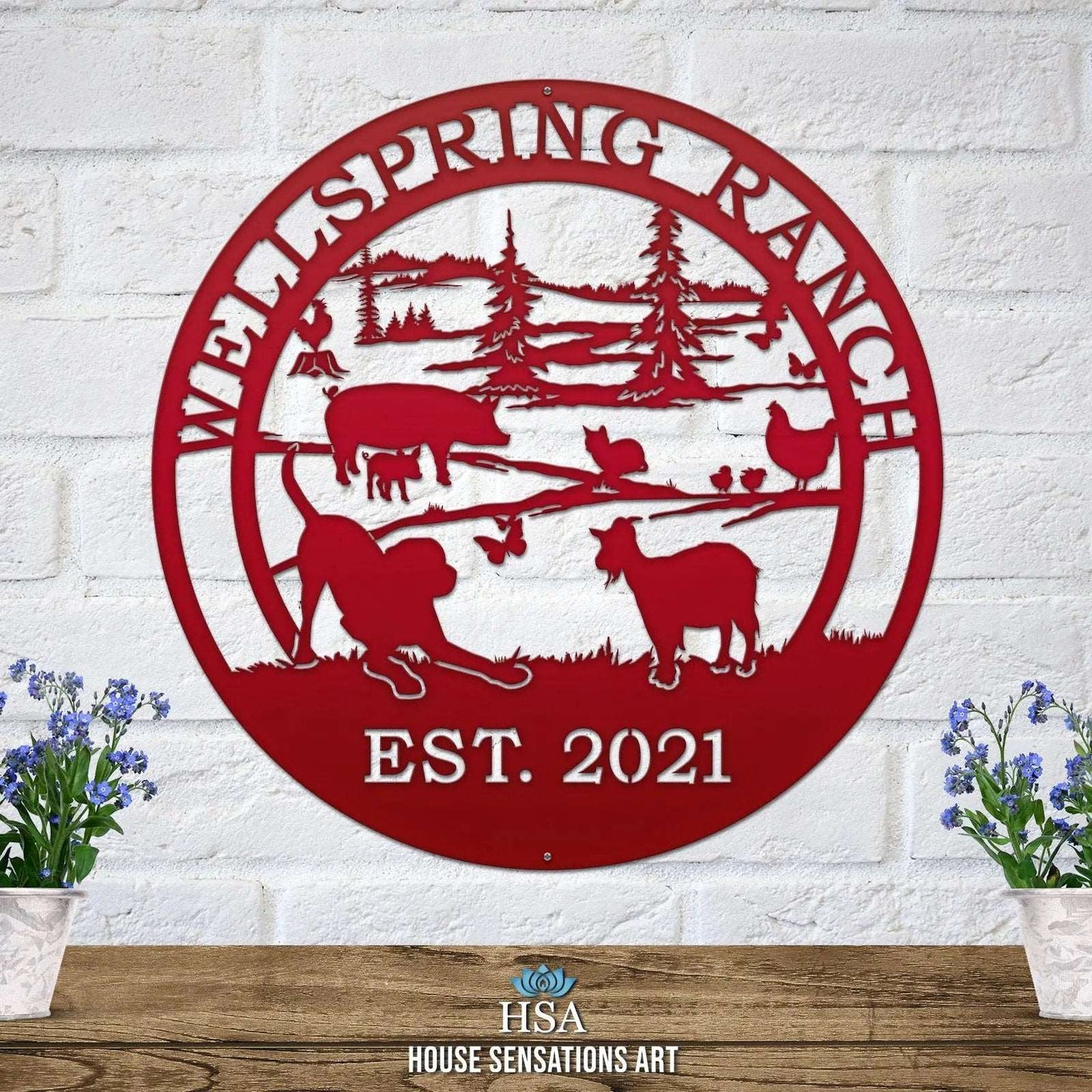Hobby Farm Animals Metal Ranch Sign - Custom Metal House Number Plaque - Perfect for Outdoor Decor in Gardens, Yards, or Farms - Ideal Housewarming Gift for Animal Lovers - HouseSensationsArt