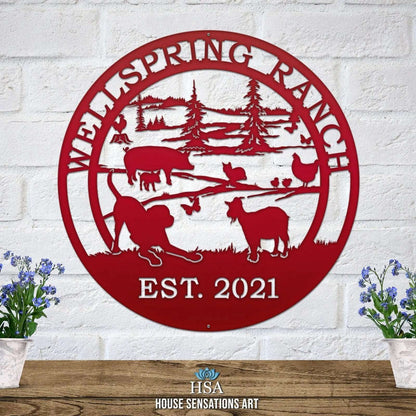Hobby Farm Animals Metal Ranch Sign - Custom Metal House Number Plaque - Perfect for Outdoor Decor in Gardens, Yards, or Farms - Ideal Housewarming Gift for Animal Lovers - HouseSensationsArt
