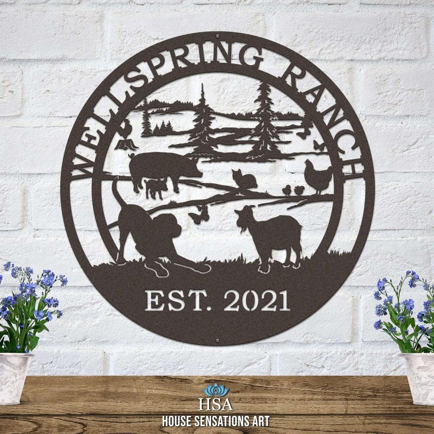 Hobby Farm Animals Metal Ranch Sign - Custom Metal House Number Plaque - Perfect for Outdoor Decor in Gardens, Yards, or Farms - Ideal Housewarming Gift for Animal Lovers - HouseSensationsArt
