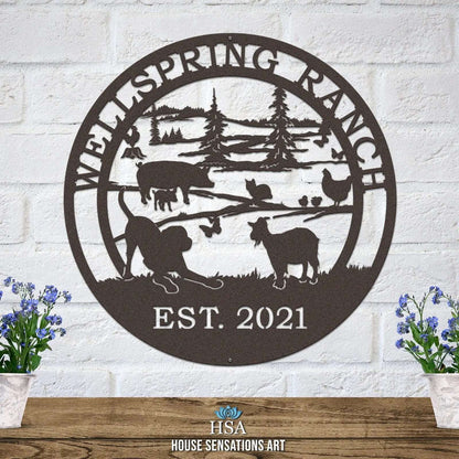 Hobby Farm Animals Metal Ranch Sign - Custom Metal House Number Plaque - Perfect for Outdoor Decor in Gardens, Yards, or Farms - Ideal Housewarming Gift for Animal Lovers - HouseSensationsArt