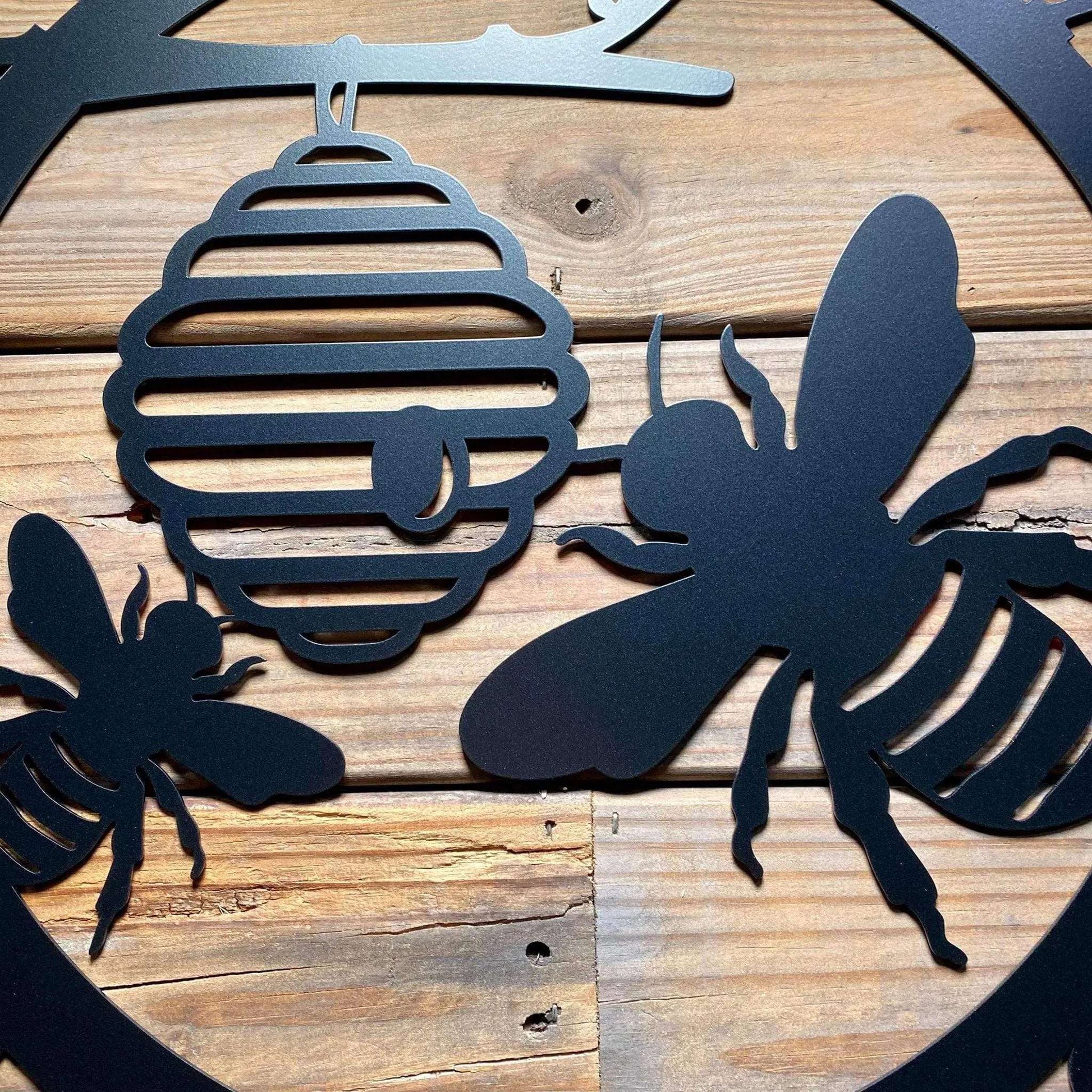 Honey Bee Family Name Established Sign - Custom Metal House Number Plaque - Perfect for Outdoor Decor in Gardens, Yards, or Farms - Ideal Housewarming Gift for Animal Lovers - HouseSensationsArt